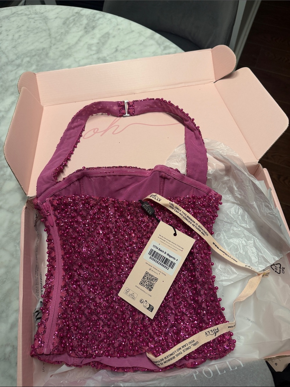 Oh Polly Beaded Magenta Halter Camisole - Picture 2 of 5